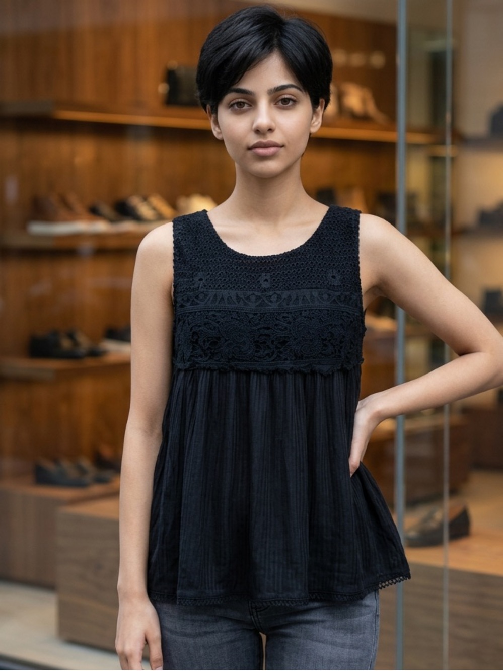 Knox Rose Black Crochet Lace Tank Top